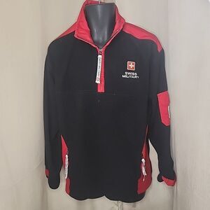 SWISS MILITARY Mens 1/3 Zip Pullover Size Med Black Insulated Fleece No Cord